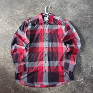 Haupt Plaid Shirt Mens L 16.5 Red Black Regular Long Sleeve Button Up Germany